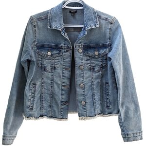 Buffalo David Bitton Denim Jean Jacket Cropped Raw Hem Medium Blue Size Small